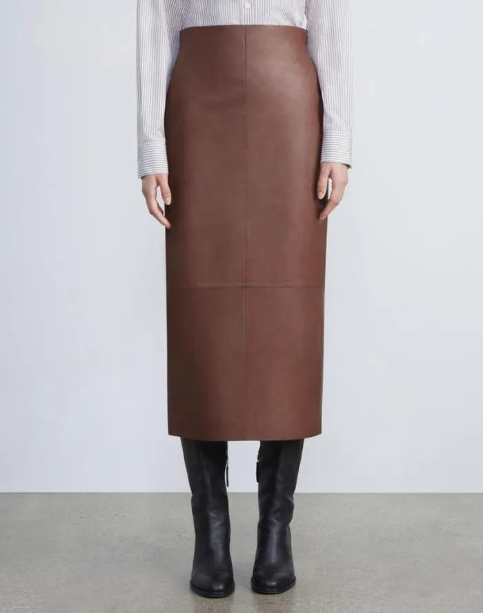 Lafayette 148 New York Lambskin Leather Pencil Skirt Russet Ready To Wear Skirts