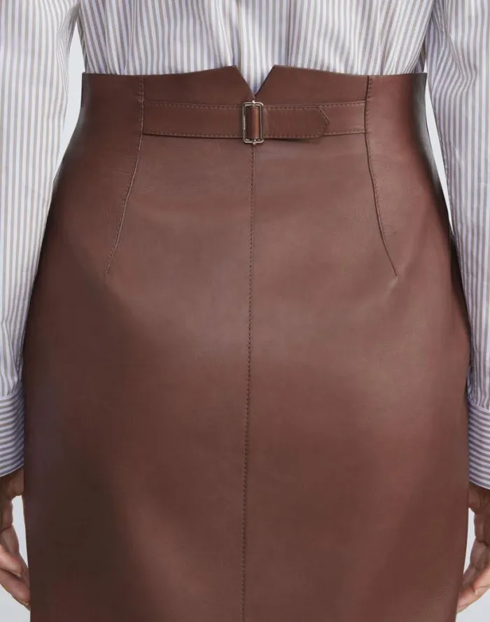 Lafayette 148 New York Lambskin Leather Pencil Skirt Russet Ready To Wear Skirts