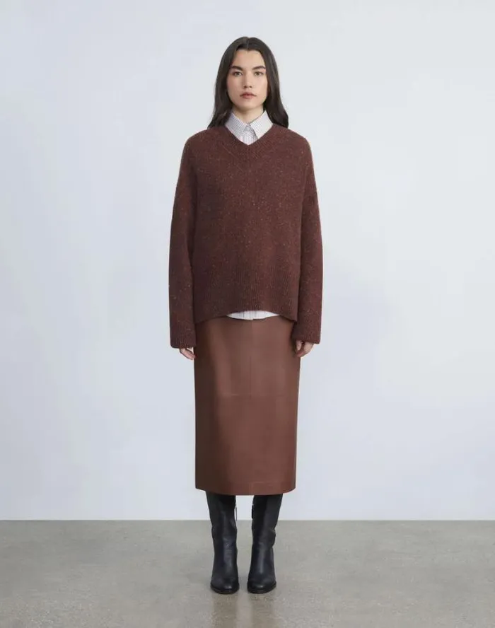 Lafayette 148 New York Lambskin Leather Pencil Skirt Russet Ready To Wear Skirts