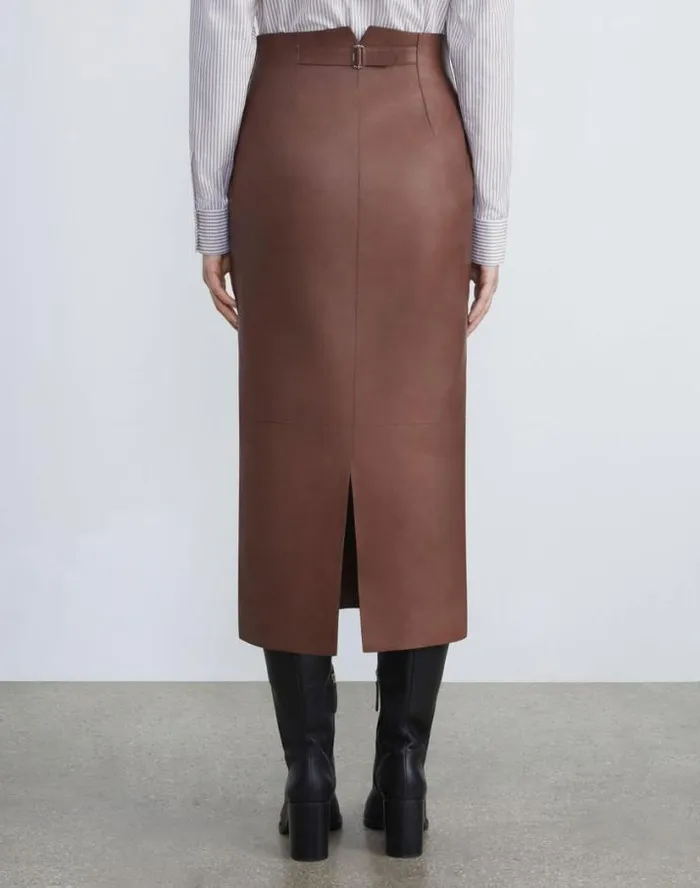 Lafayette 148 New York Lambskin Leather Pencil Skirt Russet Ready To Wear Skirts