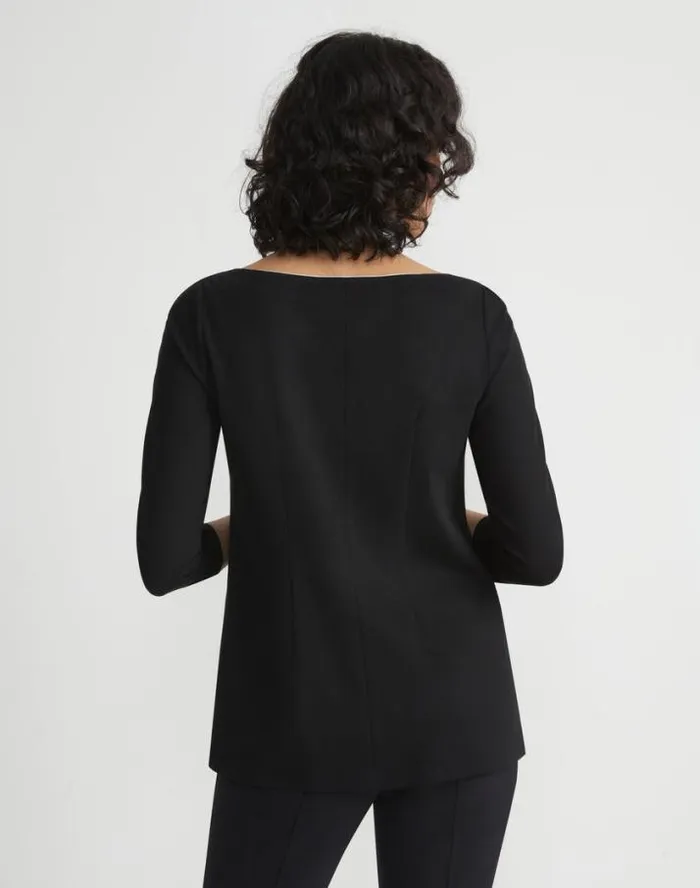 Lafayette 148 New York Lightweight Punto Milano Bateau Neck Top Black Ready To Wear Tops and Tees