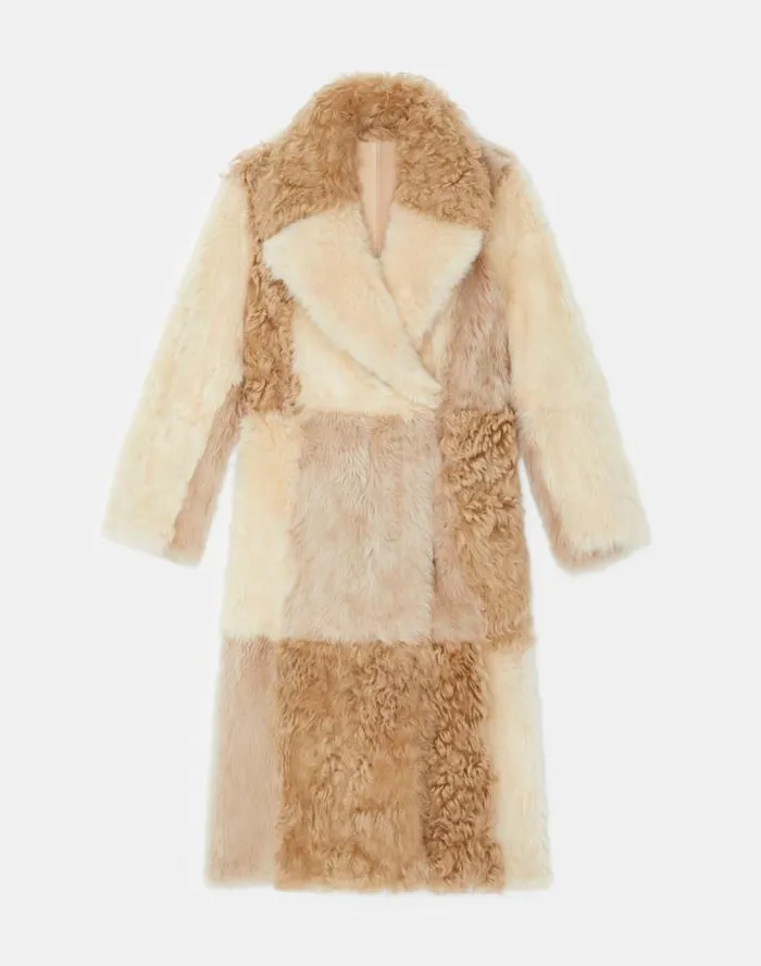 Lafayette 148 New York Long Hair Shearling Reversible DoubleBreasted Overcoat Rye Ready To Wear Leathers and Suedes
