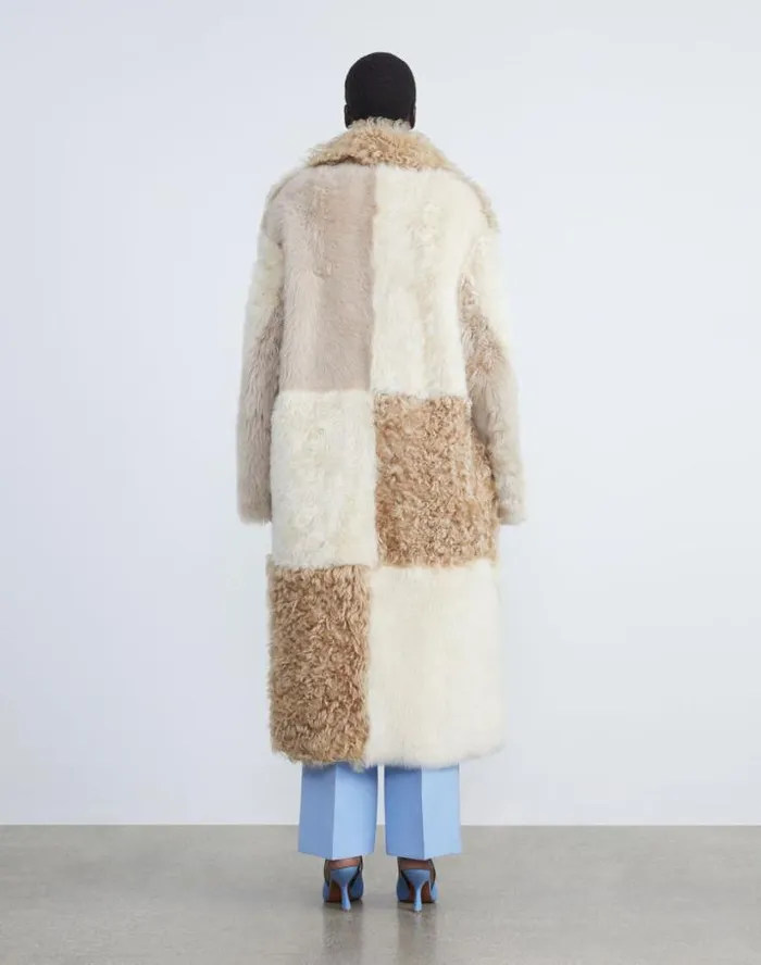 Lafayette 148 New York Long Hair Shearling Reversible DoubleBreasted Overcoat Rye Ready To Wear Leathers and Suedes