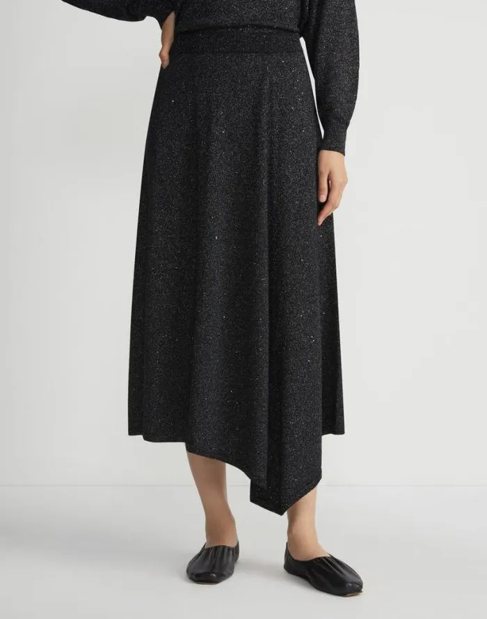 Lafayette 148 New York Merino WoolSilk Sequin Knit Skirt Black Metallic Ready To Wear Skirts