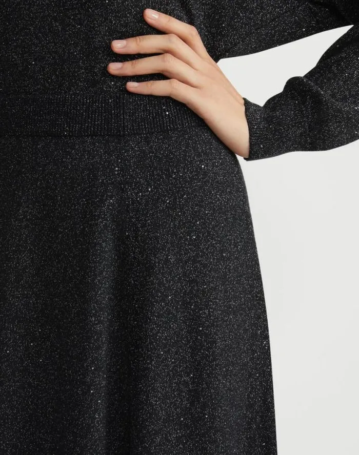 Lafayette 148 New York Merino WoolSilk Sequin Knit Skirt Black Metallic Ready To Wear Skirts