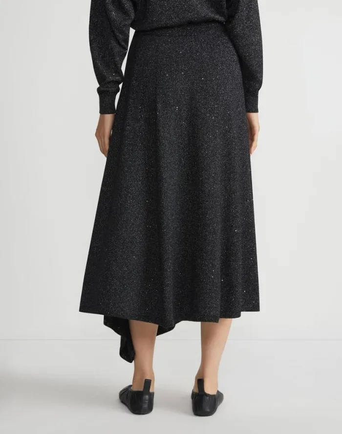 Lafayette 148 New York Merino WoolSilk Sequin Knit Skirt Black Metallic Ready To Wear Skirts