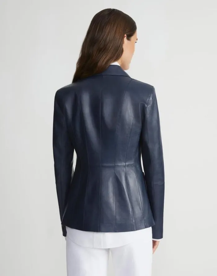 Lafayette 148 New York Nappa Leather Tailored Chore Jacket Midnight Blue Ready To Wear Leathers and Suedes