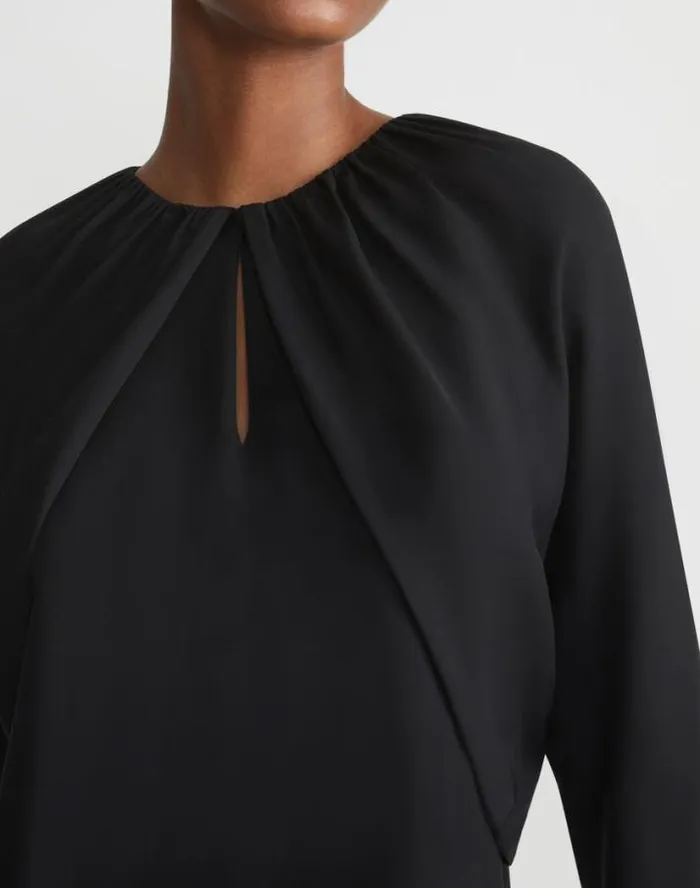 Lafayette 148 New York Organic Silk Georgette Cutaway Bolero Blouse Black Ready To Wear Blouses and Shirts