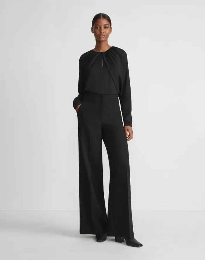 Lafayette 148 New York Organic Silk Georgette Cutaway Bolero Blouse Black Ready To Wear Blouses and Shirts