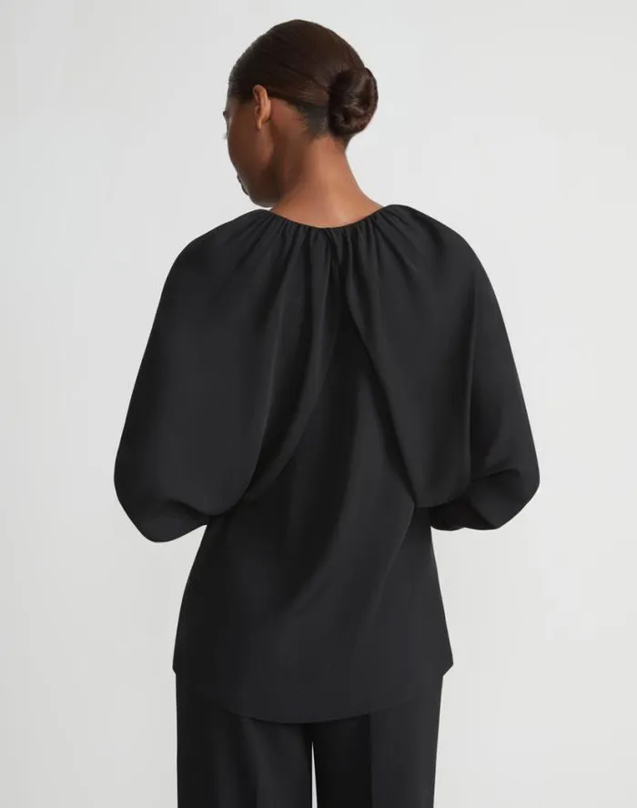 Lafayette 148 New York Organic Silk Georgette Cutaway Bolero Blouse Black Ready To Wear Blouses and Shirts