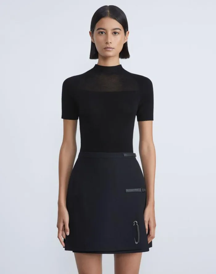 Lafayette 148 New York Responsible Fine Gauge Merino Sheer Sweater Black Ready To Wear Sweaters and Knits