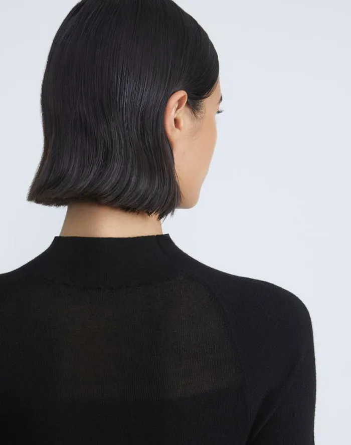 Lafayette 148 New York Responsible Fine Gauge Merino Sheer Sweater Black Ready To Wear Sweaters and Knits