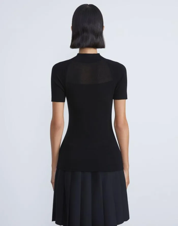 Lafayette 148 New York Responsible Fine Gauge Merino Sheer Sweater Black Ready To Wear Sweaters and Knits