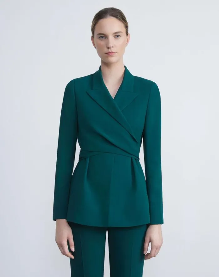 Lafayette 148 New York Responsible Finesse Crepe Wrap Blazer Black Ready To Wear Jackets and Blazers