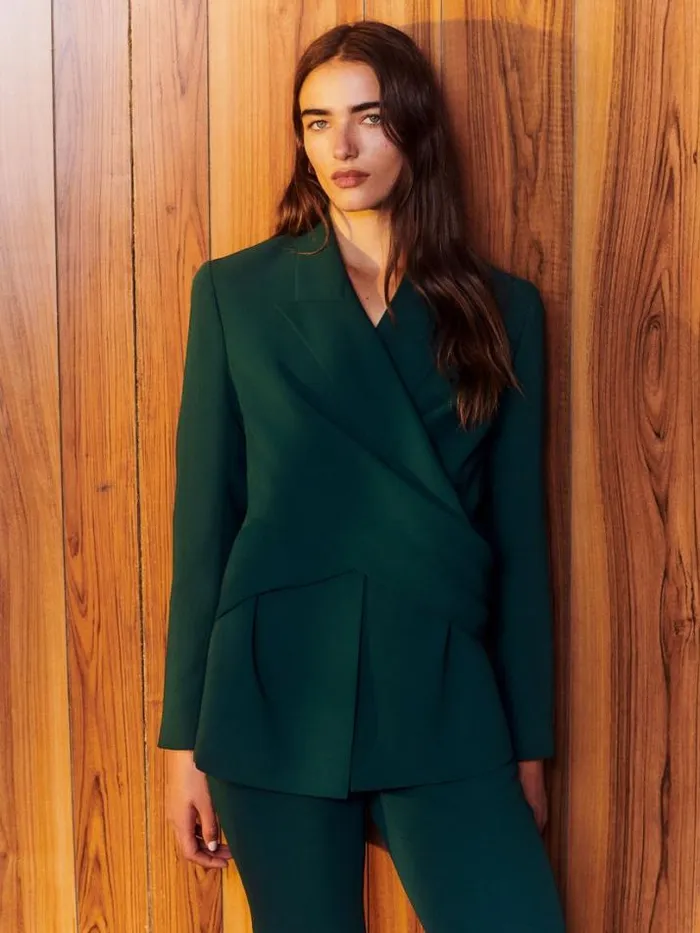Lafayette 148 New York Responsible Finesse Crepe Wrap Blazer Black Ready To Wear Jackets and Blazers