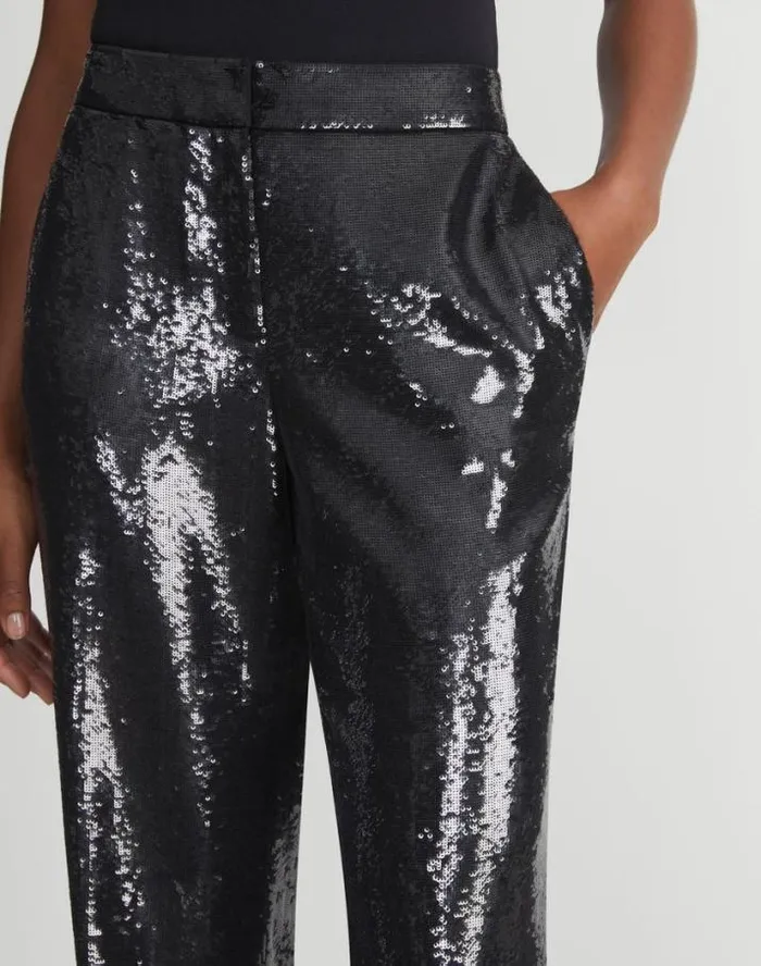 Lafayette 148 New York Sequin Chiffon Gates Pant Black Ready To Wear Pants and Shorts