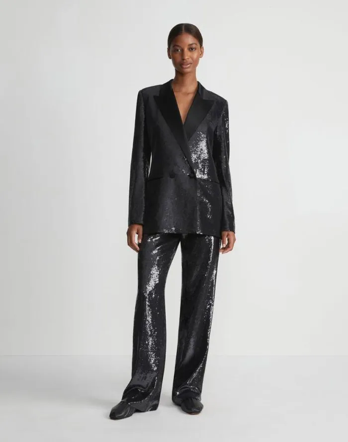 Lafayette 148 New York Sequin Chiffon Gates Pant Black Ready To Wear Pants and Shorts