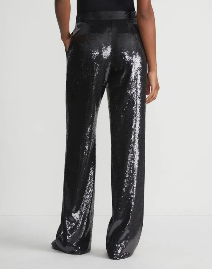 Lafayette 148 New York Sequin Chiffon Gates Pant Black Ready To Wear Pants and Shorts