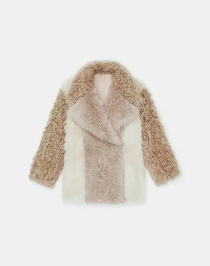 Lafayette 148 New York Shearling Reversible DoubleBreasted Oversized Peacoat Pale Buff Ready To Wear Leathers and Suedes