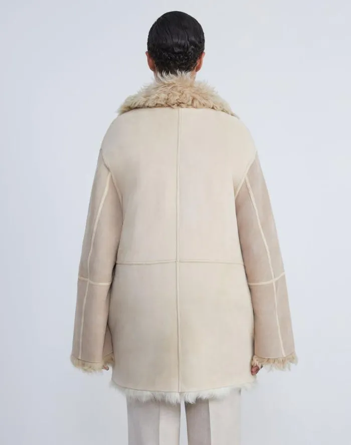 Lafayette 148 New York Shearling Reversible DoubleBreasted Oversized Peacoat Pale Buff Ready To Wear Leathers and Suedes
