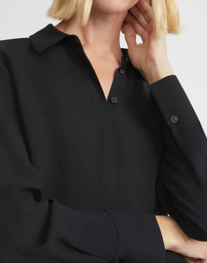 Lafayette 148 New York Silk Georgette Button Blouse Black Ready To Wear Blouses and Shirts