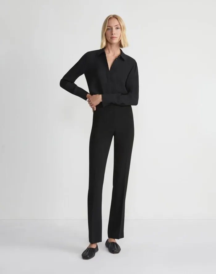 Lafayette 148 New York Silk Georgette Button Blouse Black Ready To Wear Blouses and Shirts