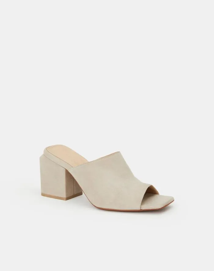 Lafayette 148 New York Suede Heeled Mule Sandstone Shoes Sandals
