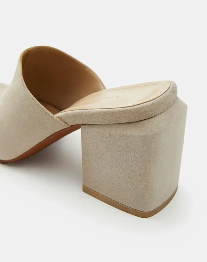 Lafayette 148 New York Suede Heeled Mule Sandstone Shoes Sandals
