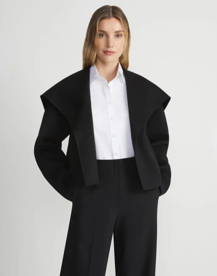 Lafayette 148 New York WoolCashmere Double Face Shawl Collar Oversized Coat Black Ready To Wear Jackets and Blazers