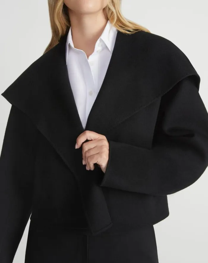 Lafayette 148 New York WoolCashmere Double Face Shawl Collar Oversized Coat Black Ready To Wear Jackets and Blazers