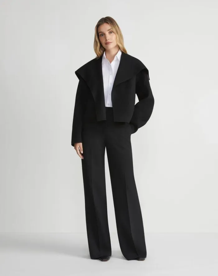 Lafayette 148 New York WoolCashmere Double Face Shawl Collar Oversized Coat Black Ready To Wear Jackets and Blazers