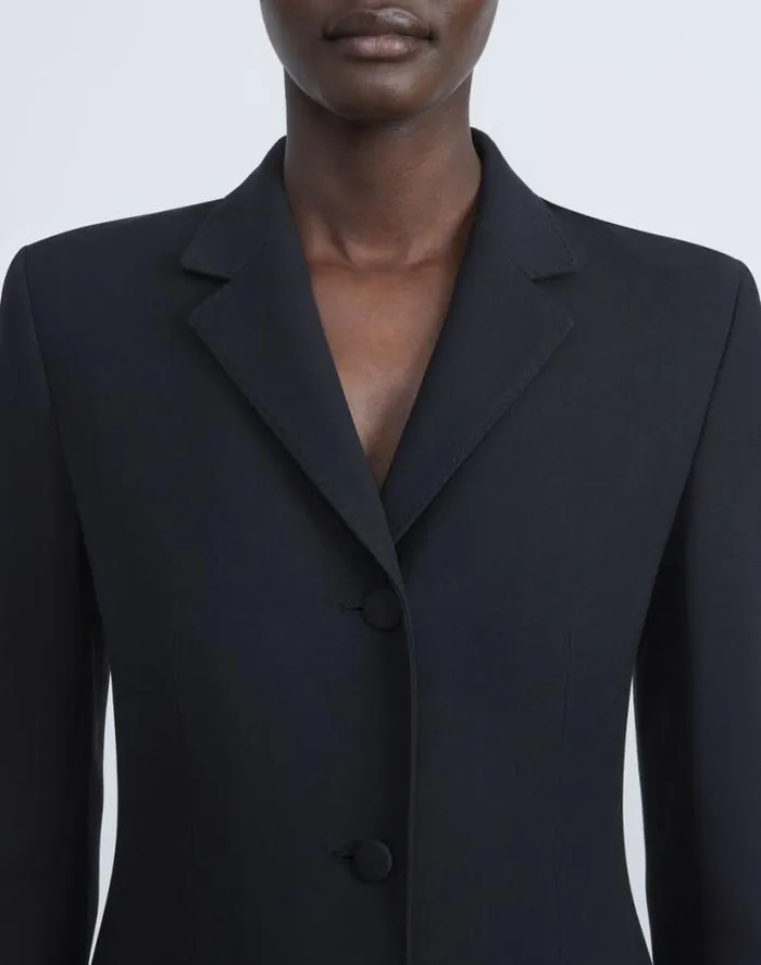 Lafayette 148 New York WoolSilk Crepe ThreeButton Academy Coat Black Ready To Wear Coats and Outerwear