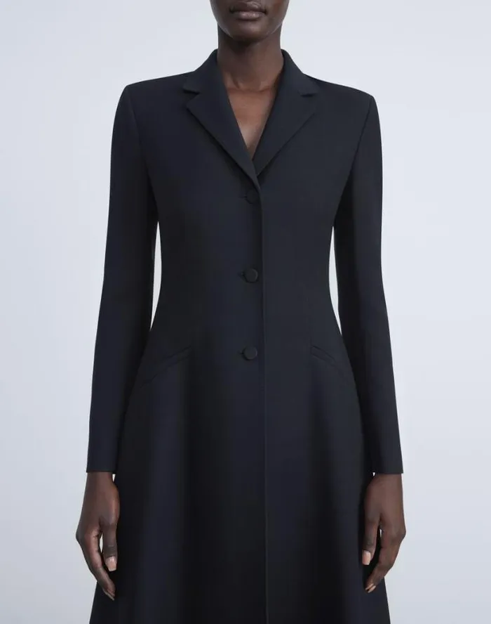 Lafayette 148 New York WoolSilk Crepe ThreeButton Academy Coat Black Ready To Wear Coats and Outerwear