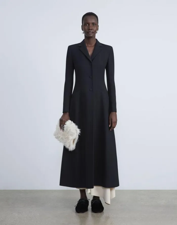 Lafayette 148 New York WoolSilk Crepe ThreeButton Academy Coat Black Ready To Wear Coats and Outerwear