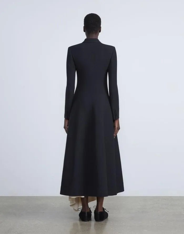 Lafayette 148 New York WoolSilk Crepe ThreeButton Academy Coat Black Ready To Wear Coats and Outerwear