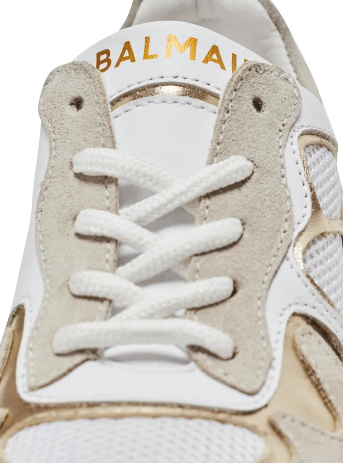 Leather And Mesh Trainers White Kids Balmain