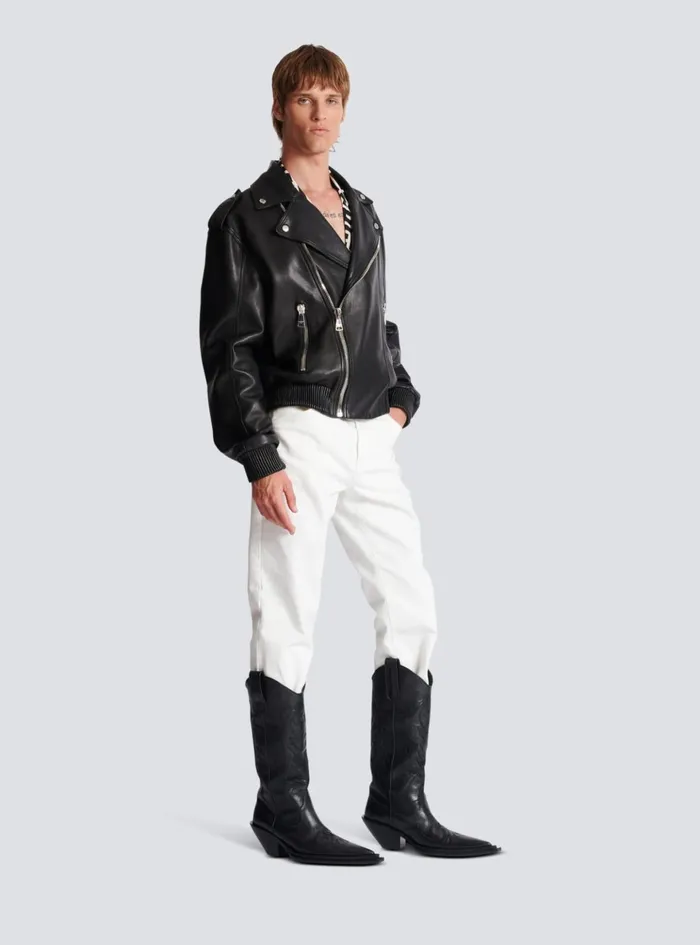 Leather Bomber Jacket Black Men Balmain Outerwear Leather Bomber Jacket Black Men Balmain Outerwear