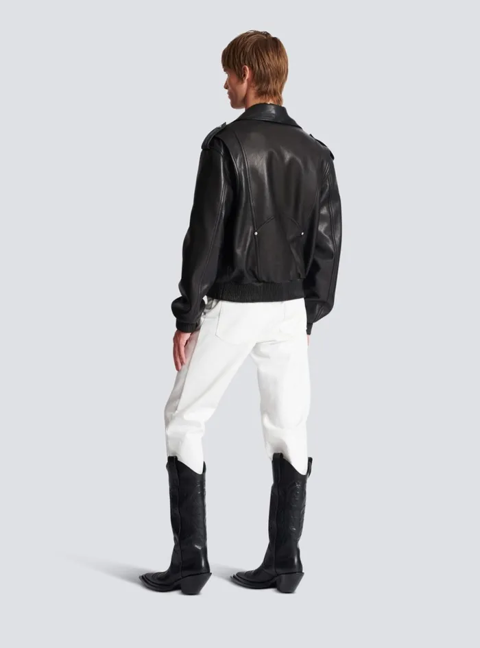 Leather Bomber Jacket Black Men Balmain Outerwear Leather Bomber Jacket Black Men Balmain Outerwear