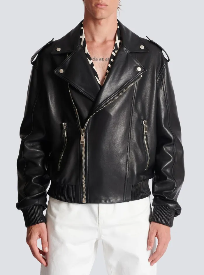 Leather Bomber Jacket Black Men Balmain Outerwear Leather Bomber Jacket Black Men Balmain Outerwear
