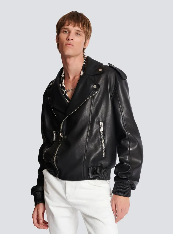 Leather Bomber Jacket Black Men Balmain Outerwear Leather Bomber Jacket Black Men Balmain Outerwear