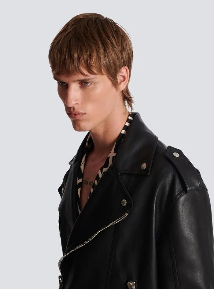 Leather Bomber Jacket Black Men Balmain Outerwear Leather Bomber Jacket Black Men Balmain Outerwear