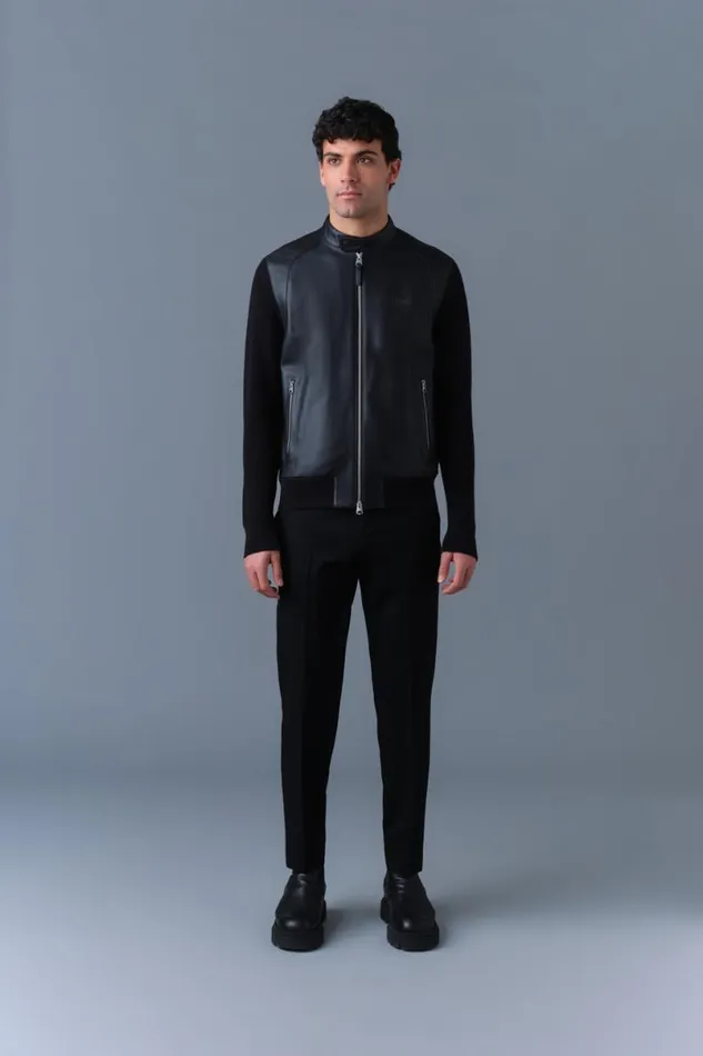 Leather Jackets Men Mackage DOMINIC Knit MixedMedia Jacket Black