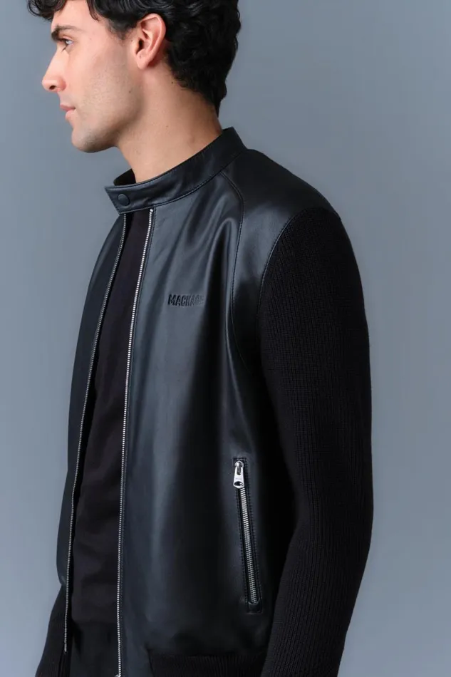 Leather Jackets Men Mackage DOMINIC Knit MixedMedia Jacket Black