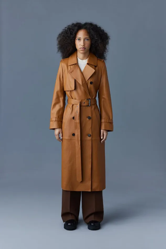 Leather Jackets Women Mackage GAELZ Leather Trench Coat With Belt Cognac Leather Jackets Women Mackage GAELZ Leather Trench Coat With Belt Cognac