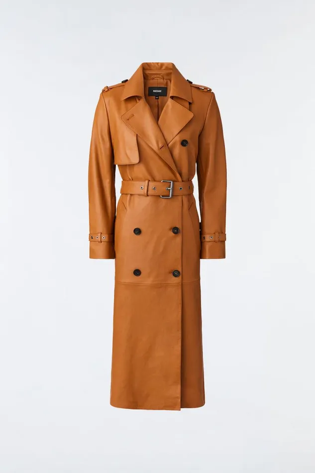 Leather Jackets Women Mackage GAELZ Leather Trench Coat With Belt Cognac Leather Jackets Women Mackage GAELZ Leather Trench Coat With Belt Cognac