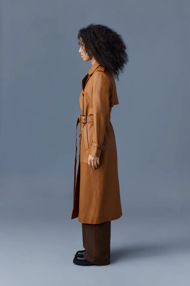 Leather Jackets Women Mackage GAELZ Leather Trench Coat With Belt Cognac Leather Jackets Women Mackage GAELZ Leather Trench Coat With Belt Cognac