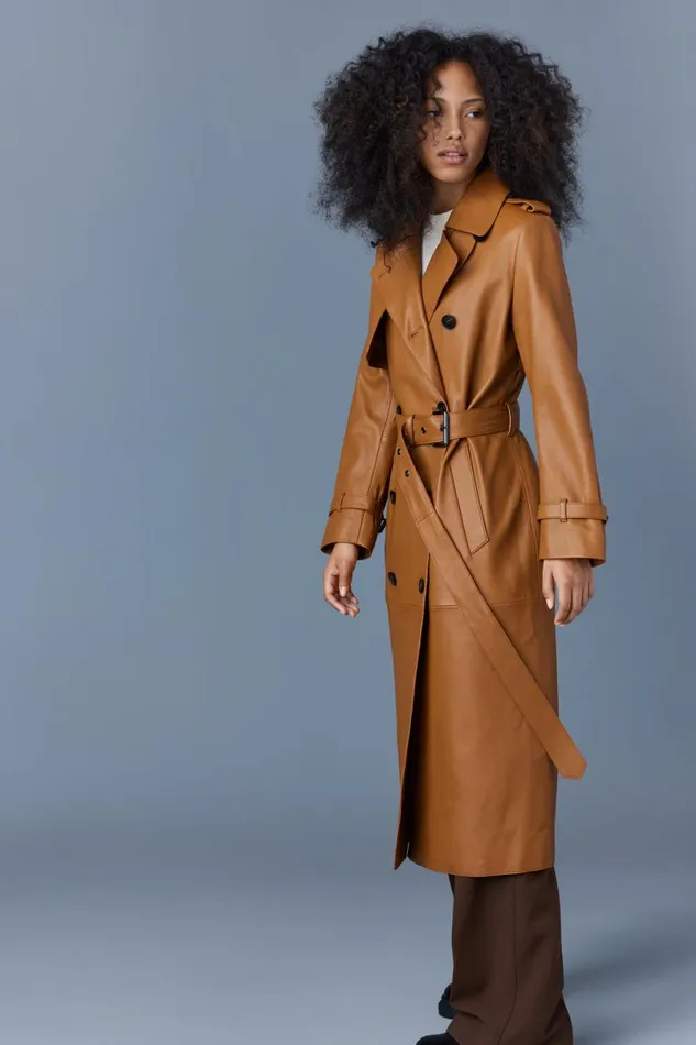 Leather Jackets Women Mackage GAELZ Leather Trench Coat With Belt Cognac Leather Jackets Women Mackage GAELZ Leather Trench Coat With Belt Cognac