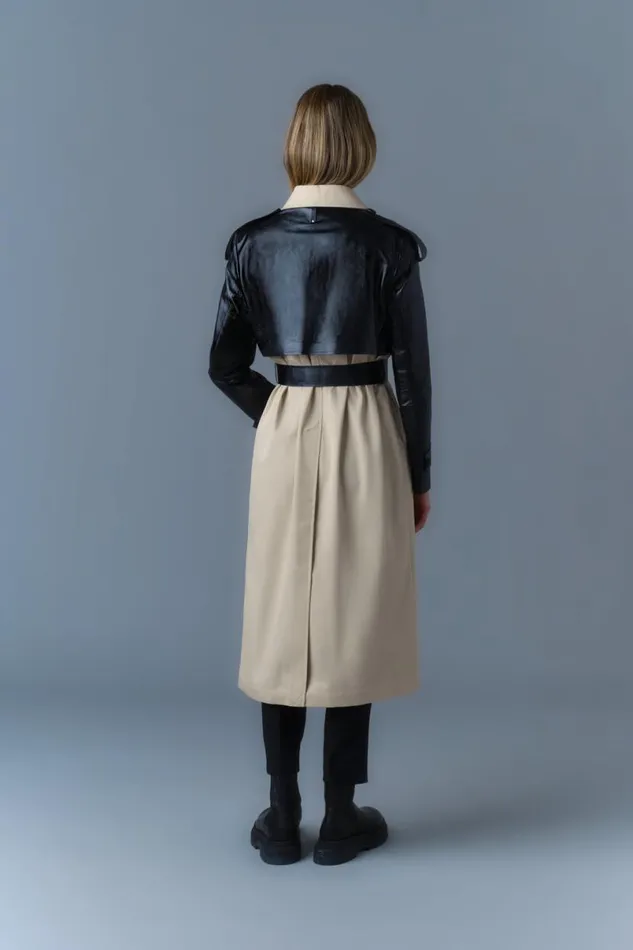 Leather Jackets Women Mackage LEIKO Maxi TwoToned Twill and Leather Trench Trench
