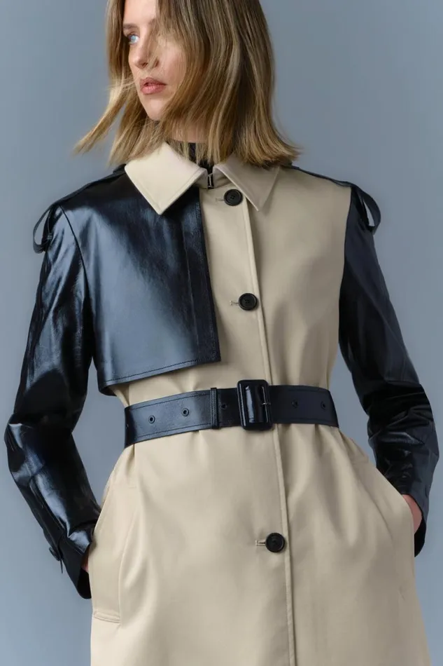 Leather Jackets Women Mackage LEIKO Maxi TwoToned Twill and Leather Trench Trench