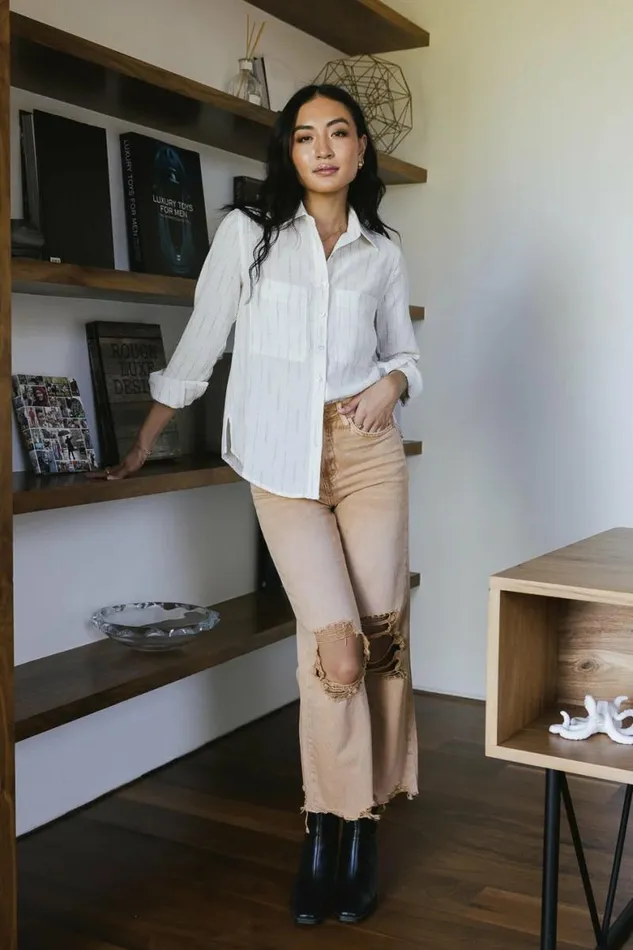 Libby Printed Button Up Cream Women Bohme Tops